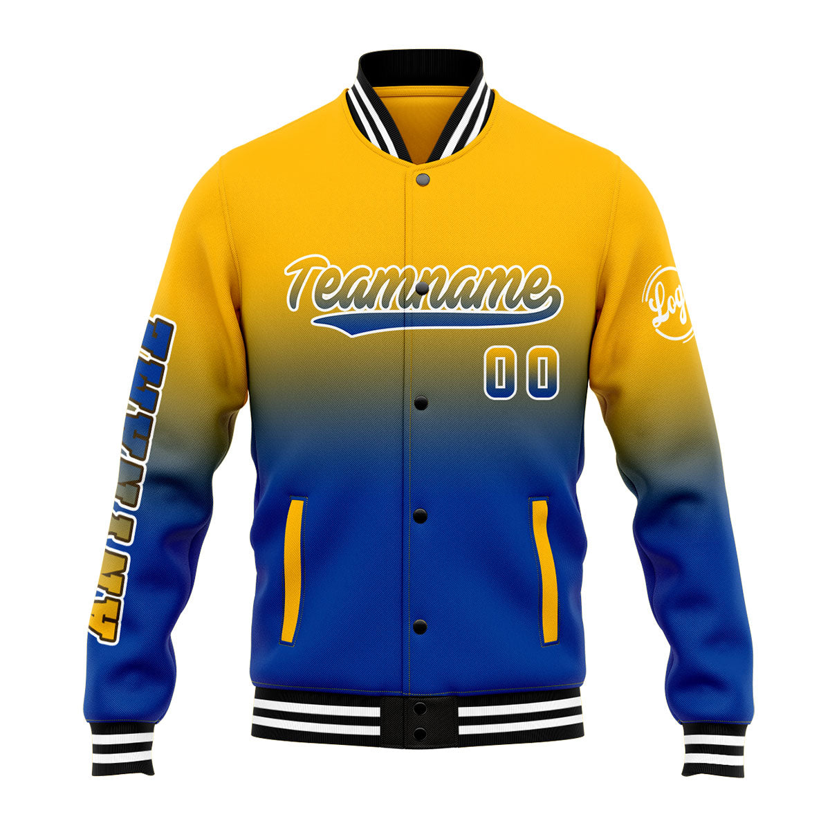 Chaqueta universitaria personalizada estilo Letterman para hombres-mujeres y jóvenes-color amarillo y azul