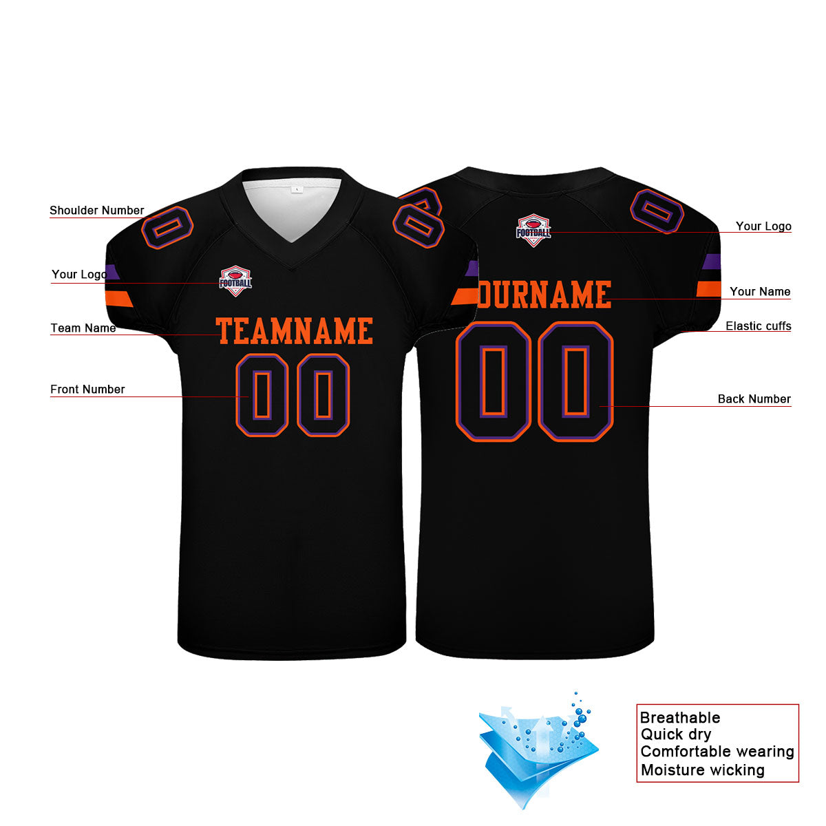 Camiseta de fútbol personalizada con nombre y número del equipo impresos