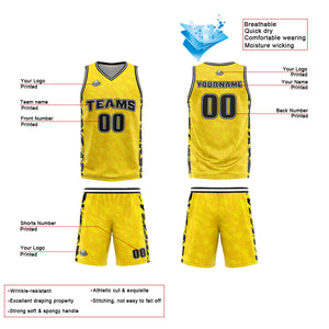 Uniforme de baloncesto personalizado amarillo roto con tu logotipo-nombre y número impresos