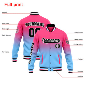 Chaqueta universitaria personalizada estilo Letterman para hombres-mujeres y jóvenes-color rosa con degradado azul claro