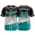 Camiseta de béisbol personalizada negra y cian con botones para hombre mujer adulto y joven Estampado de nombre número y logotipo