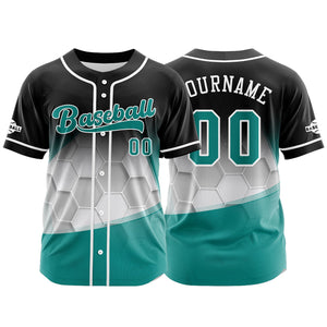 Camiseta de béisbol personalizada negra y cian con botones para hombre mujer adulto y joven Estampado de nombre número y logotipo