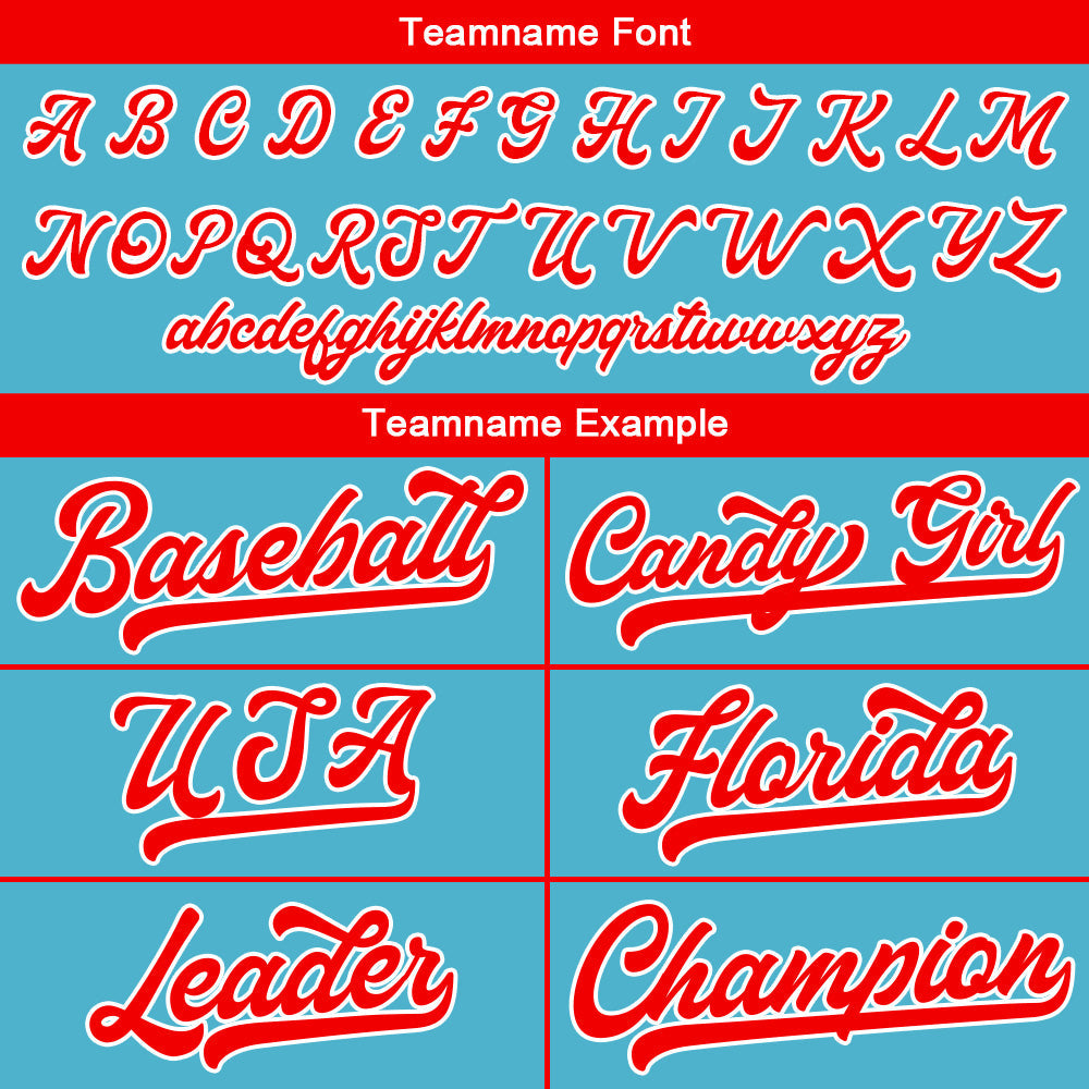 Camiseta de béisbol personalizada con diseño bordado & estilo hip hop & color azul claro-rojo