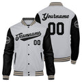 Chaqueta universitaria personalizada estilo Letterman para hombres-mujeres y jóvenes en color gris-negro y crema