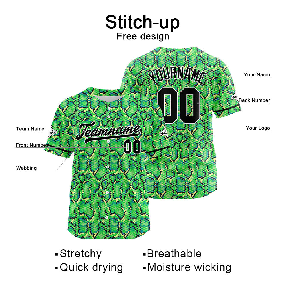 Camiseta de béisbol verde con dise?o personalizado estampado a todo color