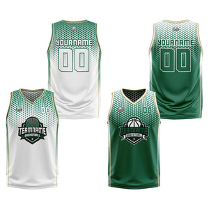 Traje de baloncesto reversible blanco y verde personalizado para adultos y niños