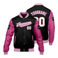 Chaquetas universitarias personalizadas en negro y rosa para hombres & mujeres y jóvenes & Chaquetas Letterman personalizadas