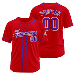 Camiseta de béisbol personalizada con diseño bordado & estilo hip hop & color rojo y morado