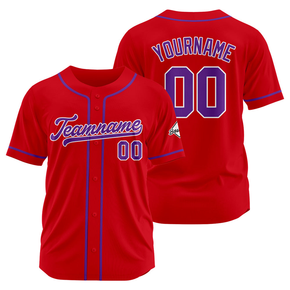 Camiseta de béisbol personalizada con diseño bordado & estilo hip hop & color rojo y morado