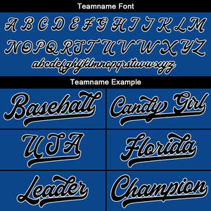 Camiseta de béisbol personalizada con diseño bordado & estilo hip hop & color azul rey y negro