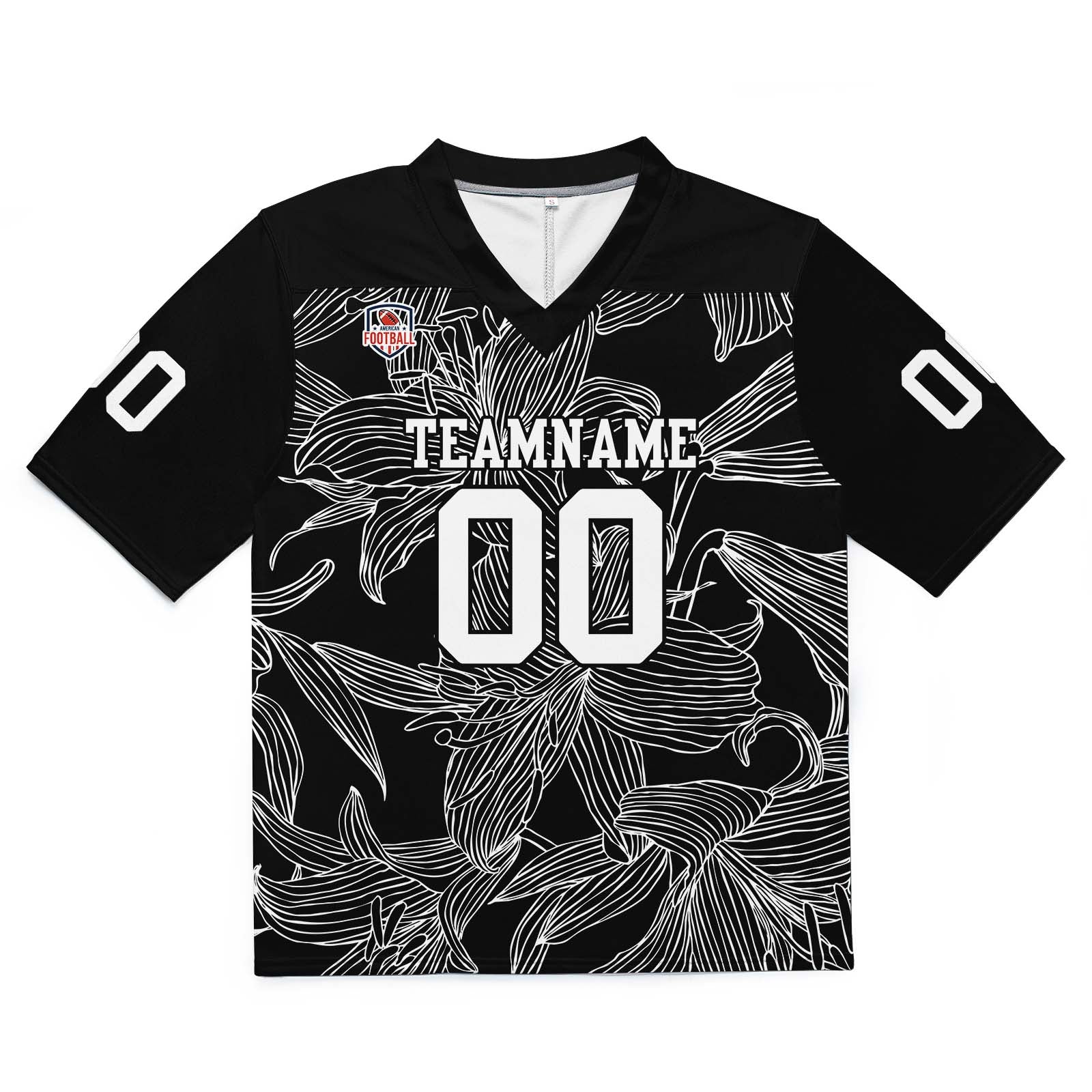 Camiseta de fútbol personalizada con nombre y número del equipo impresos y bordados-color negro
