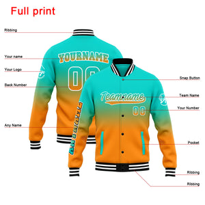 Chaqueta universitaria personalizada estilo Letterman para hombres-mujeres y jóvenes-color verde azulado y naranja