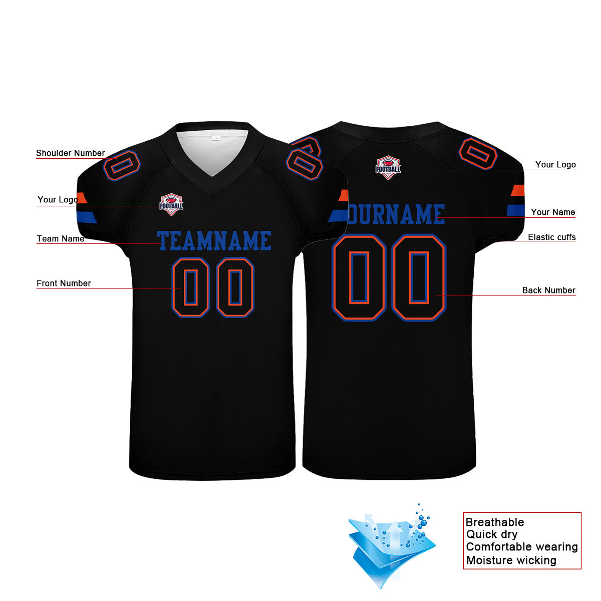 Camiseta de fútbol personalizada con nombre y número del equipo impresos