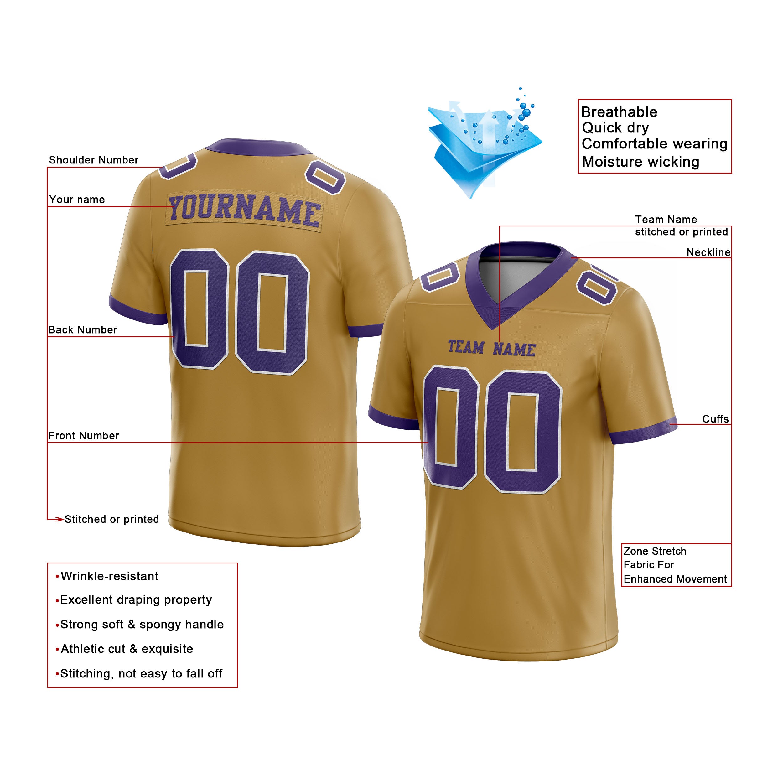 customized authentic football jersey old gold purple-white mesh