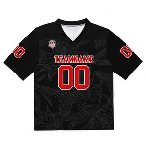 Camiseta de fútbol personalizada con nombre y número del equipo impresos y bordados-color negro y rojo