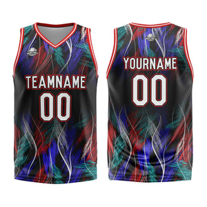 Uniforme de baloncesto personalizado negro y rojo con tu logotipo-nombre y número impresos