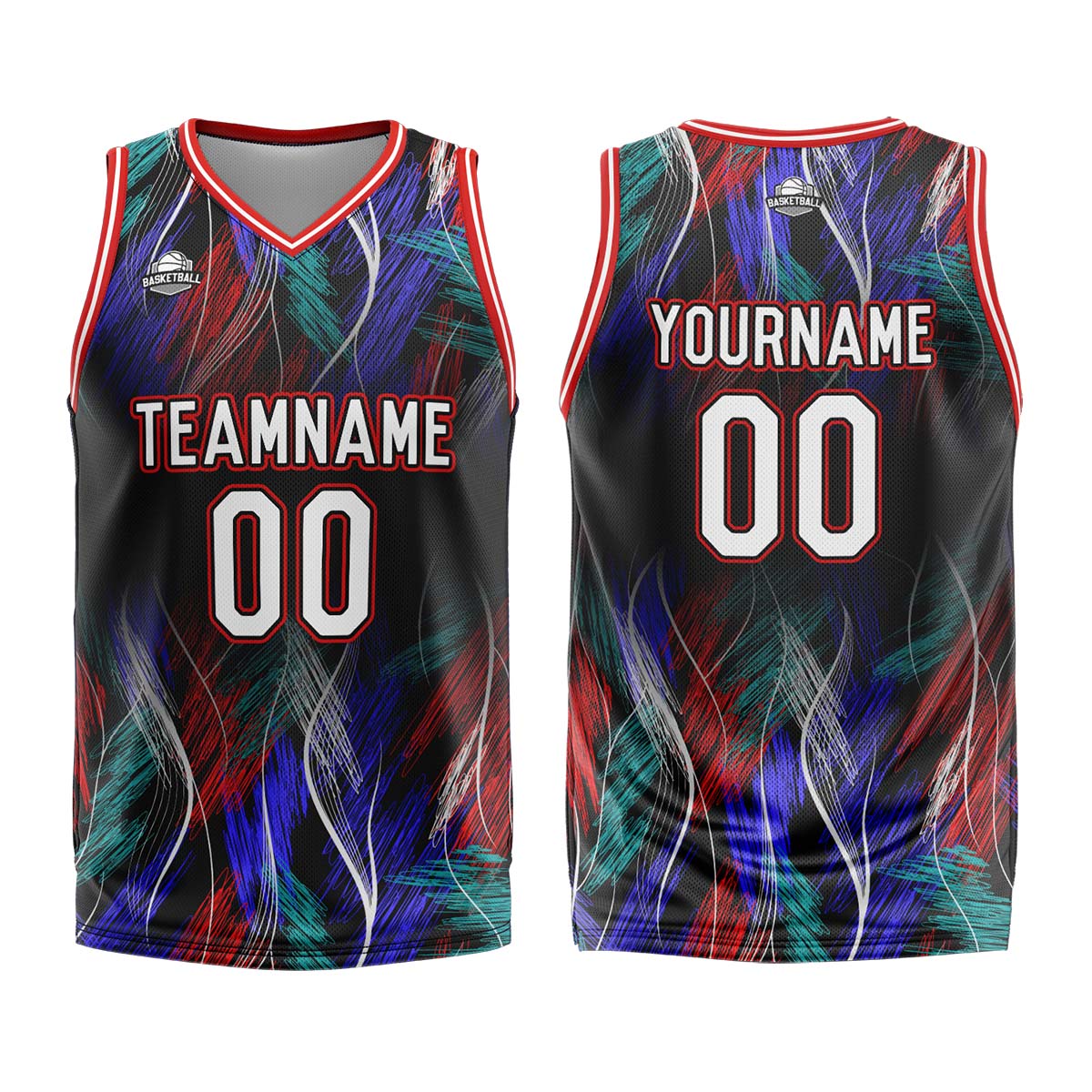 Uniforme de baloncesto personalizado negro y rojo con tu logotipo-nombre y número impresos