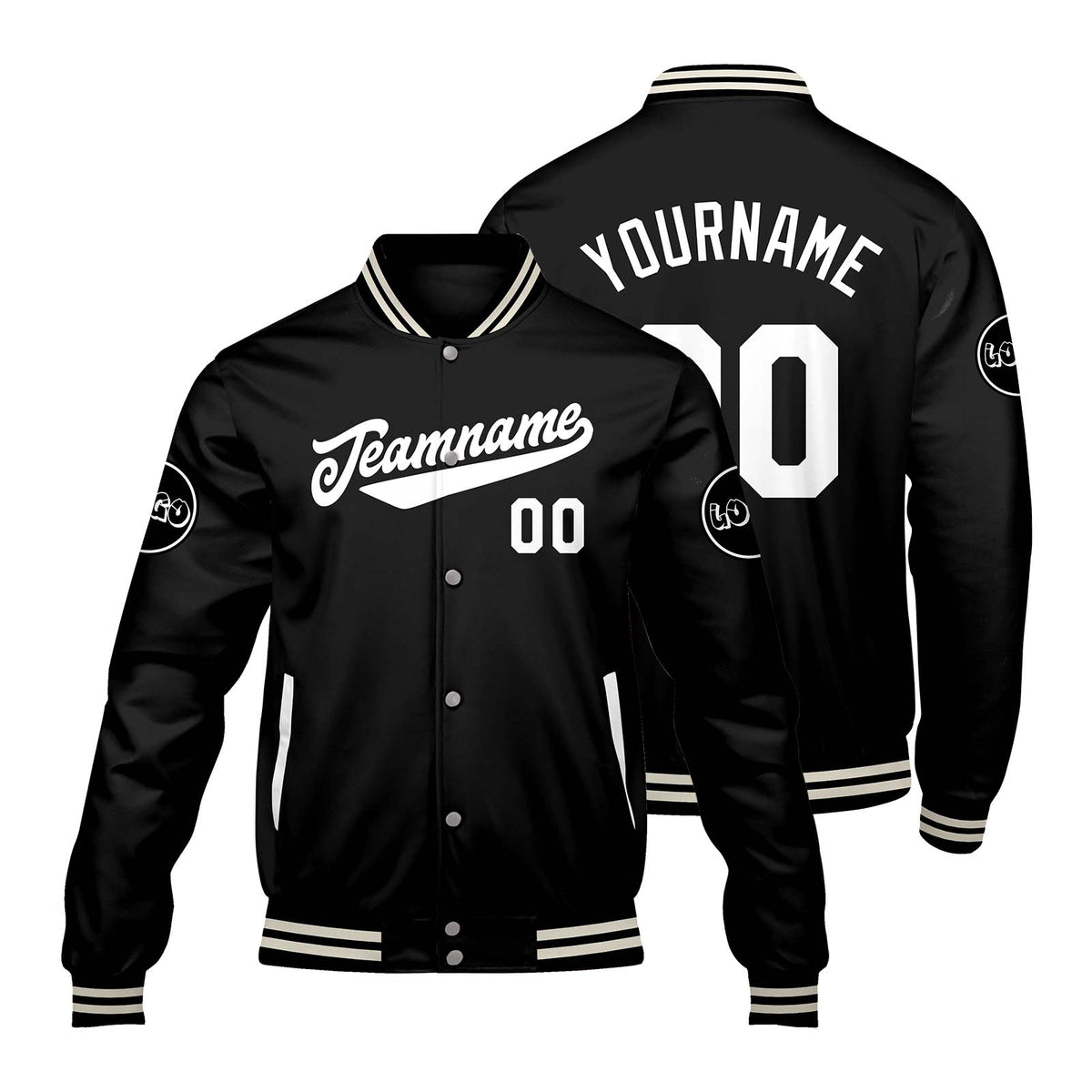 Chaquetas universitarias negras personalizadas para hombres & mujeres y jóvenes & Chaquetas Letterman personalizadas