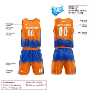 Uniforme de baloncesto personalizado naranja y azul con tu logotipo-nombre y número impresos