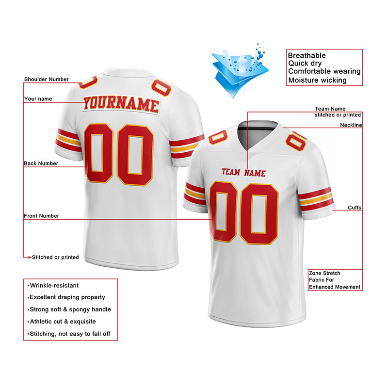 customized authentic football jersey  red white- orange mesh