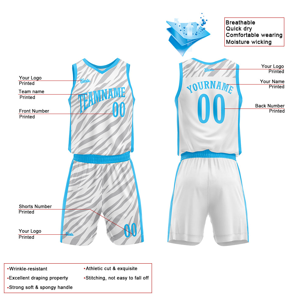 Uniforme de baloncesto blanco personalizado con tu logotipo-nombre y número impresos