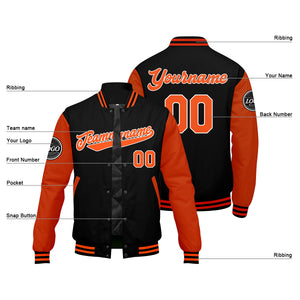 Chaqueta universitaria personalizada estilo Letterman para hombres-mujeres y jóvenes-color negro y naranja