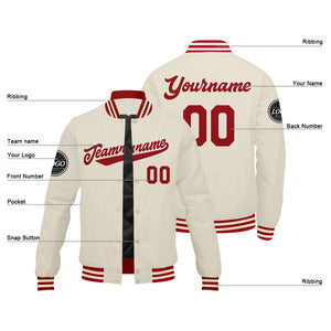 Chaqueta universitaria personalizada estilo Letterman para hombres-mujeres y jóvenes-color rojo crema