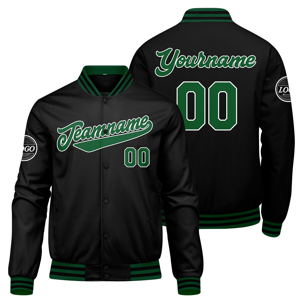 Chaqueta universitaria personalizada estilo Letterman para hombres-mujeres y jóvenes-color verde y negro