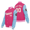 Chaquetas universitarias personalizadas en rosa y azul claro para hombres & mujeres y jóvenes & Chaquetas Letterman personalizadas