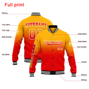 Chaqueta universitaria personalizada estilo Letterman para hombres-mujeres y jóvenes-color naranja claro y rojo