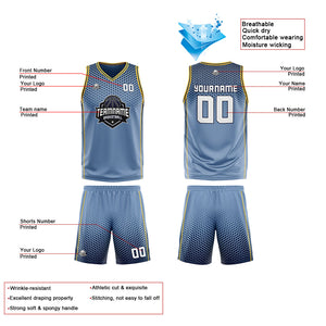 Traje de baloncesto reversible personalizado en azul marino y amarillo para adultos y niños