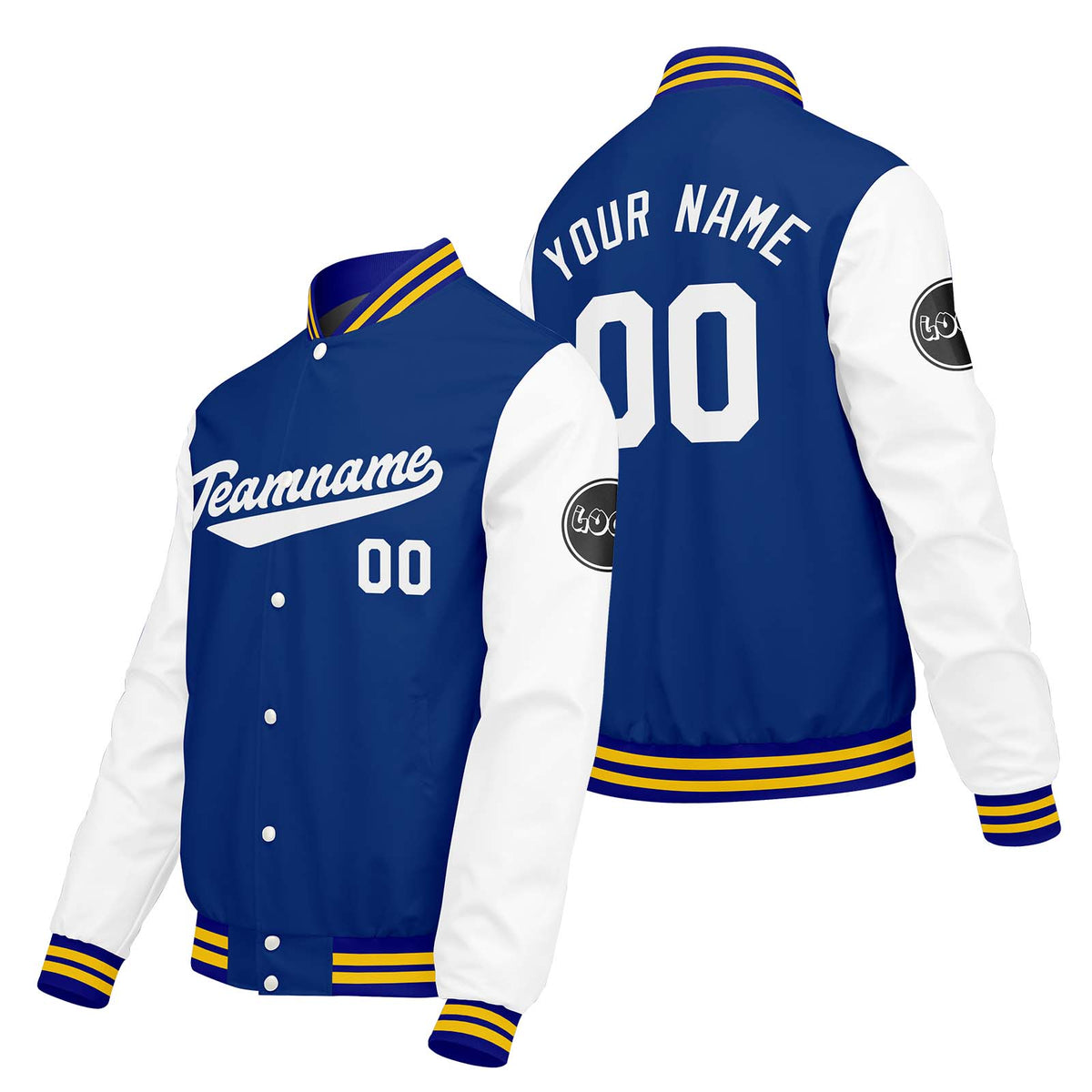 Chaquetas universitarias personalizadas azules y blancas para hombres & mujeres y jóvenes & Chaquetas Letterman personalizadas