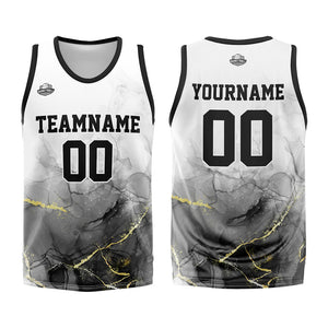 Uniforme de baloncesto personalizado en blanco y negro con tu logotipo-nombre y número impresos