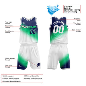 Uniforme de baloncesto personalizado en verde marino y blanco con tu logotipo-nombre y número impresos