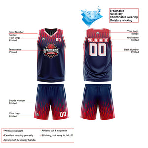 Traje de baloncesto reversible azul marino-rojo y blanco personalizado para adultos y niños