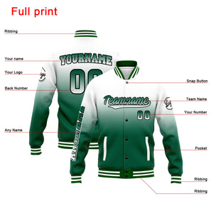 Chaqueta universitaria personalizada estilo Letterman para hombres-mujeres y jóvenes-color blanco y verde