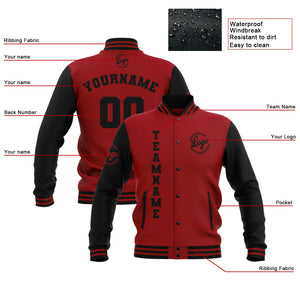 Chaquetas universitarias impermeables negras y rojas personalizadas con nombre-número y logotipo bordados a medida
