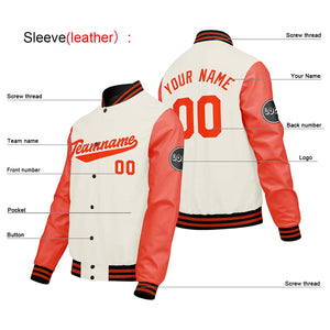 Chaquetas universitarias personalizadas color crema & blanco y naranja para hombres & mujeres y jóvenes & Chaquetas Letterman personalizadas