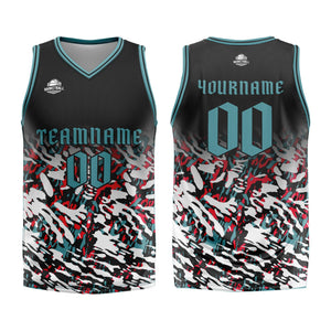 Uniforme de baloncesto personalizado en negro-rojo y verde con tu logotipo-nombre y número impresos