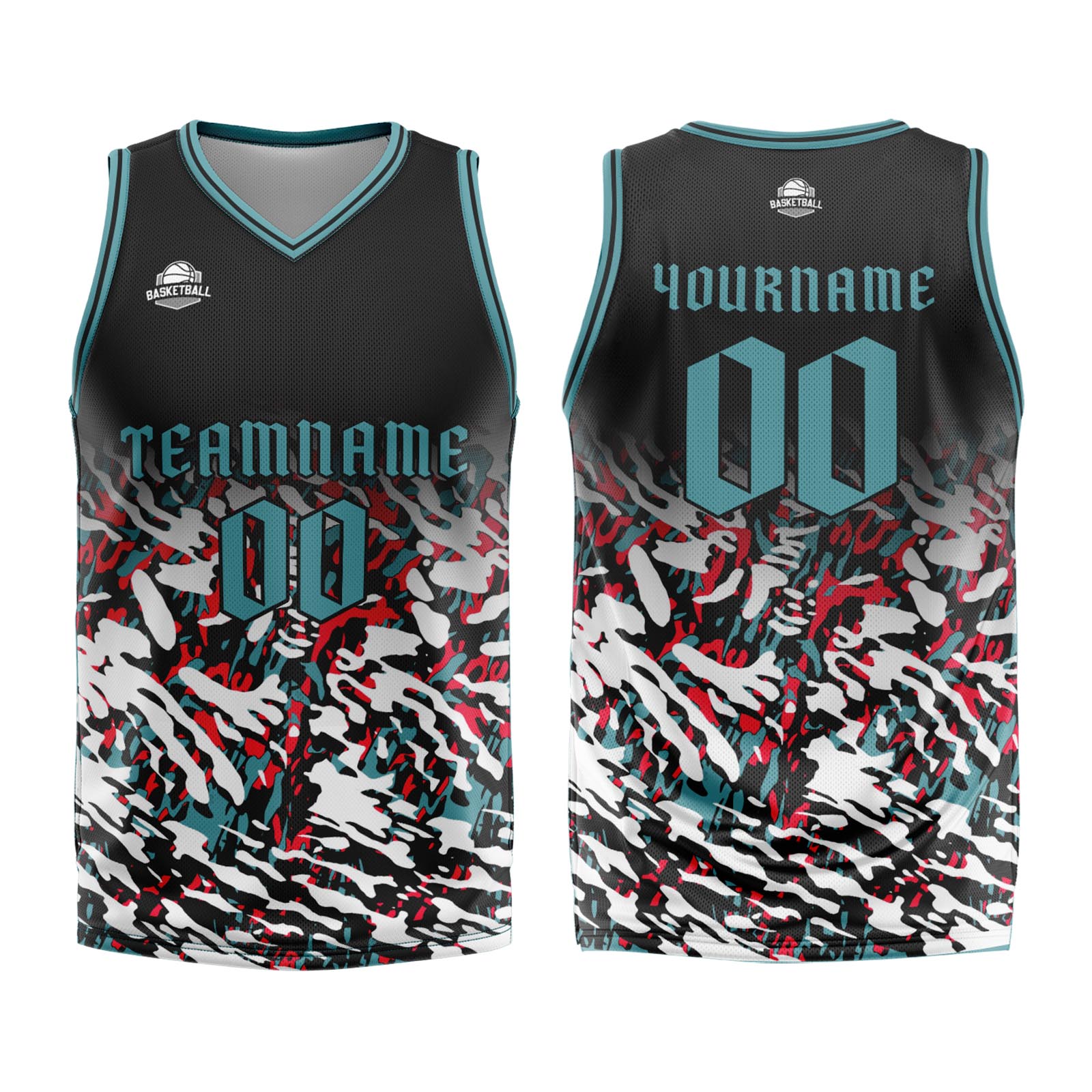 Uniforme de baloncesto personalizado en negro-rojo y verde con tu logotipo-nombre y número impresos