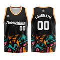 Uniforme de baloncesto personalizado en negro-naranja y verde con tu logotipo-nombre y número impresos
