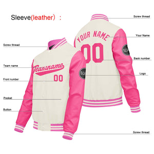 Chaquetas universitarias personalizadas en color crema & blanco y rosa para hombres & mujeres y jóvenes & Chaquetas Letterman personalizadas