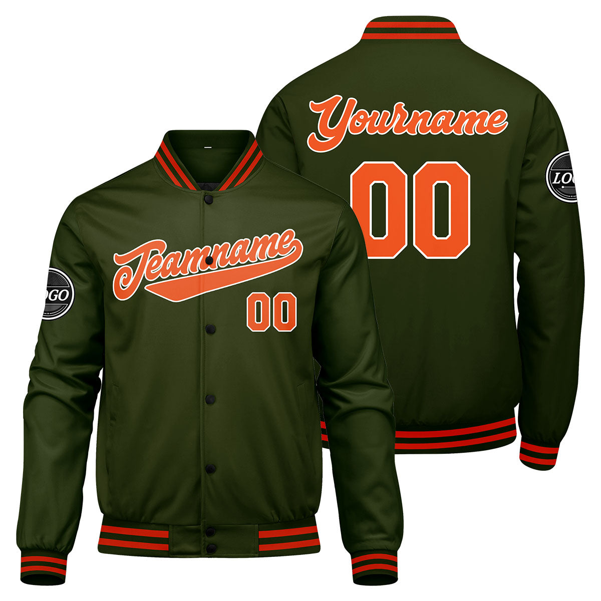 Chaqueta universitaria personalizada estilo Letterman para hombres-mujeres y jóvenes-color verde oliva y naranja