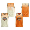 Traje de baloncesto reversible personalizado en crema-naranja y negro para adultos y niños