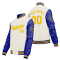 Chaquetas universitarias personalizadas en color crema & blanco y azul para hombres & mujeres y jóvenes & Chaquetas Letterman personalizadas