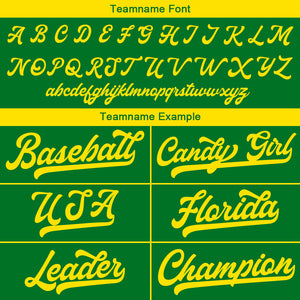 Camiseta de béisbol personalizada con diseño bordado & estilo hip hop & color verde Kelly y amarillo