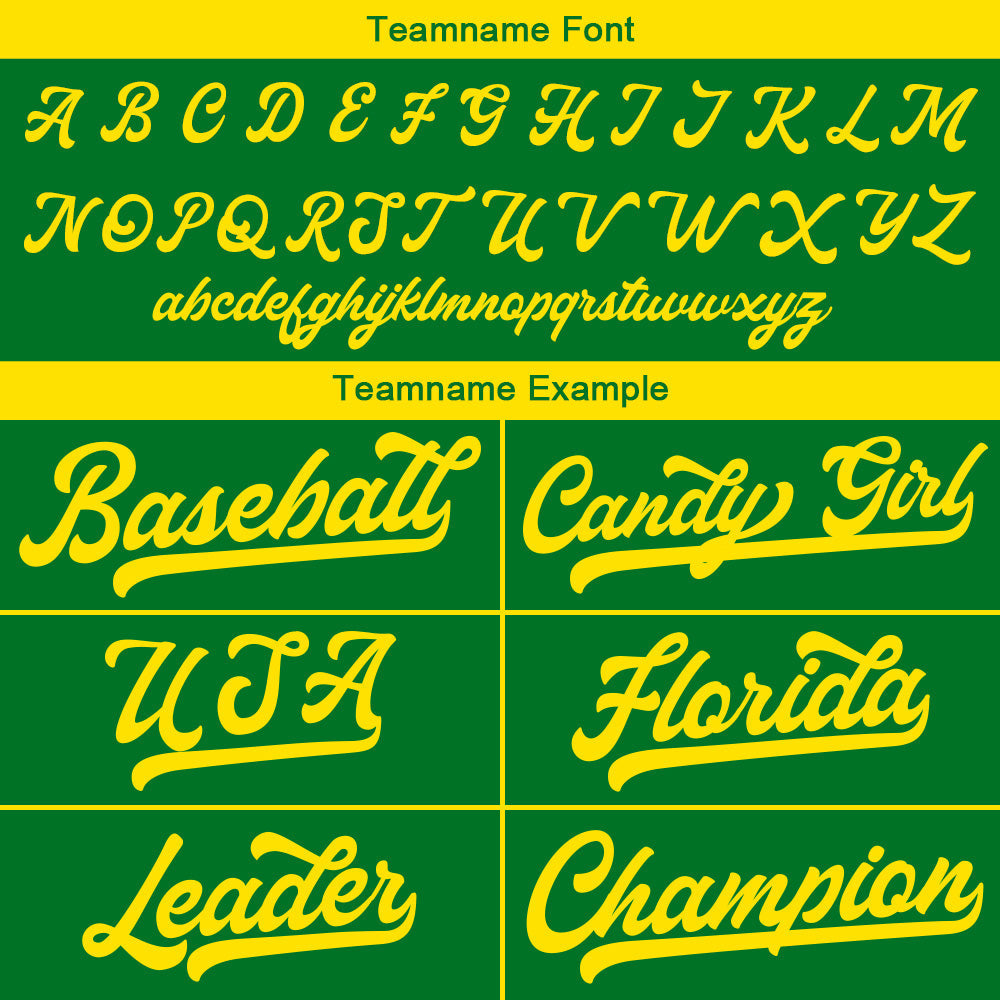 Camiseta de béisbol personalizada con diseño bordado & estilo hip hop & color verde Kelly y amarillo