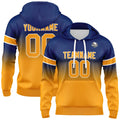 Sudadera con capucha personalizada con degradado para hombre-mujer-niña o niño Estampa tu logotipo-nombre o número Azul marino y naranja