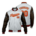 Chaquetas universitarias personalizadas en gris claro y marrón para hombres & mujeres y jóvenes & Chaquetas Letterman personalizadas