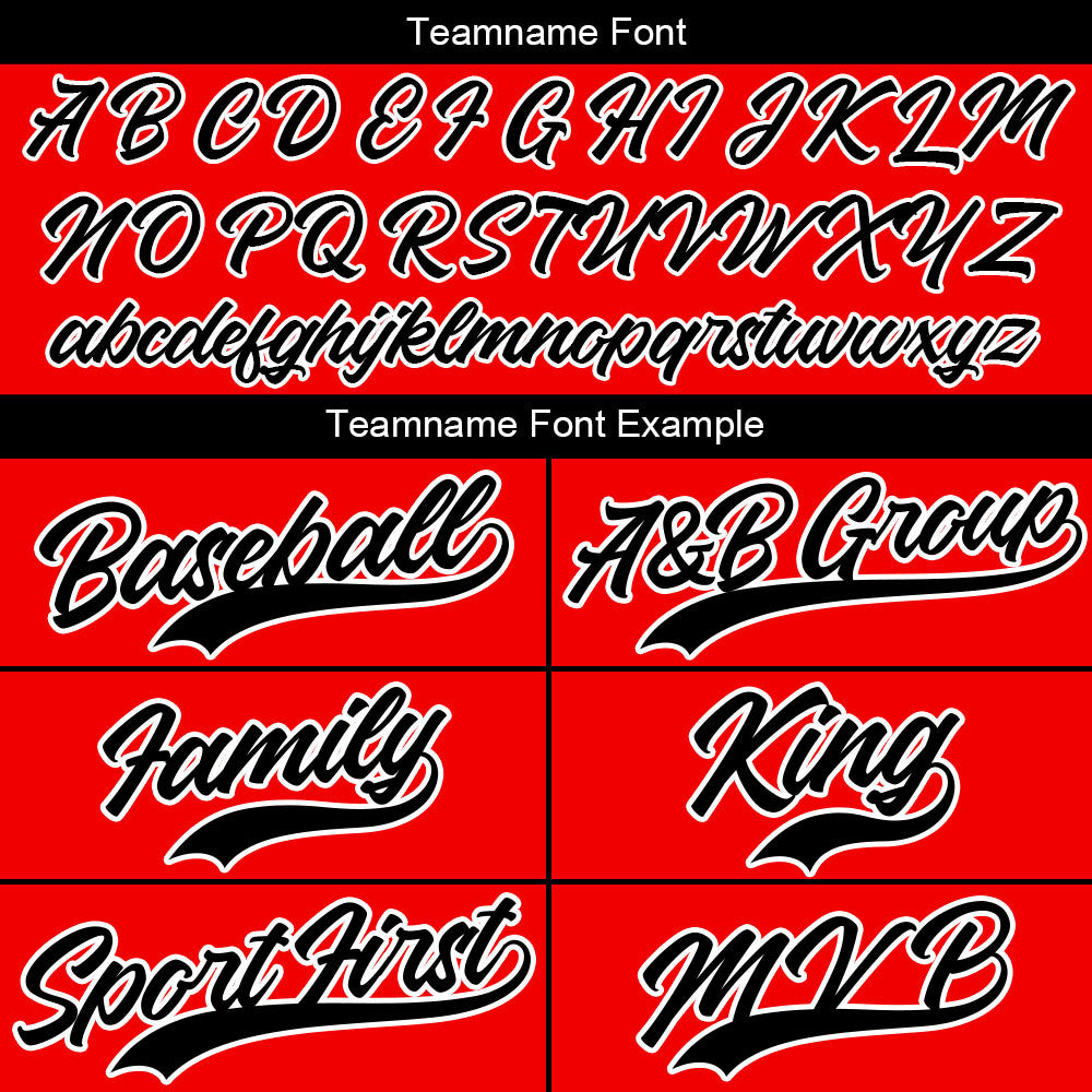 Camiseta de béisbol con dise?o personalizado estampado completo en negro y rojo